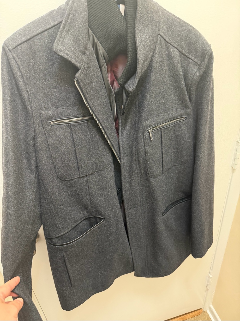 Cole Haan Men's Charcoal Gray Wool Pea Coat - Picture 6 of 6